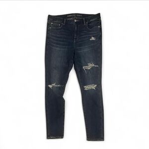 American Eagle Outfitters Women's Dark Indigo Distressed Skinny Jeans